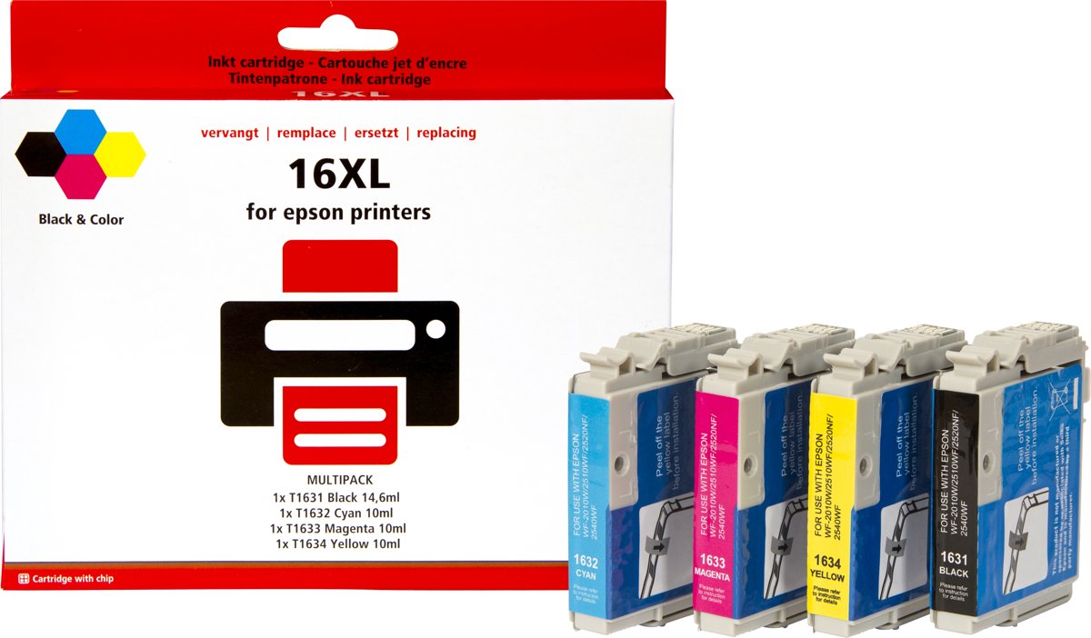 Epson 16XL (4-pack) inktcartridge kleur |Zwart|Cyaan|Magenta|Geel| - Pixeljet